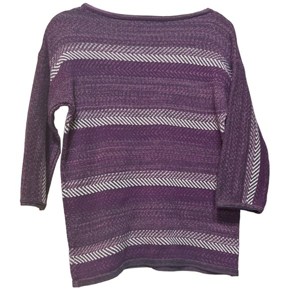 Chaps Brand Striped Purple Sweater 3/4 Sleeves Cotton Blend Women's Size Large - Picture 4 of 11